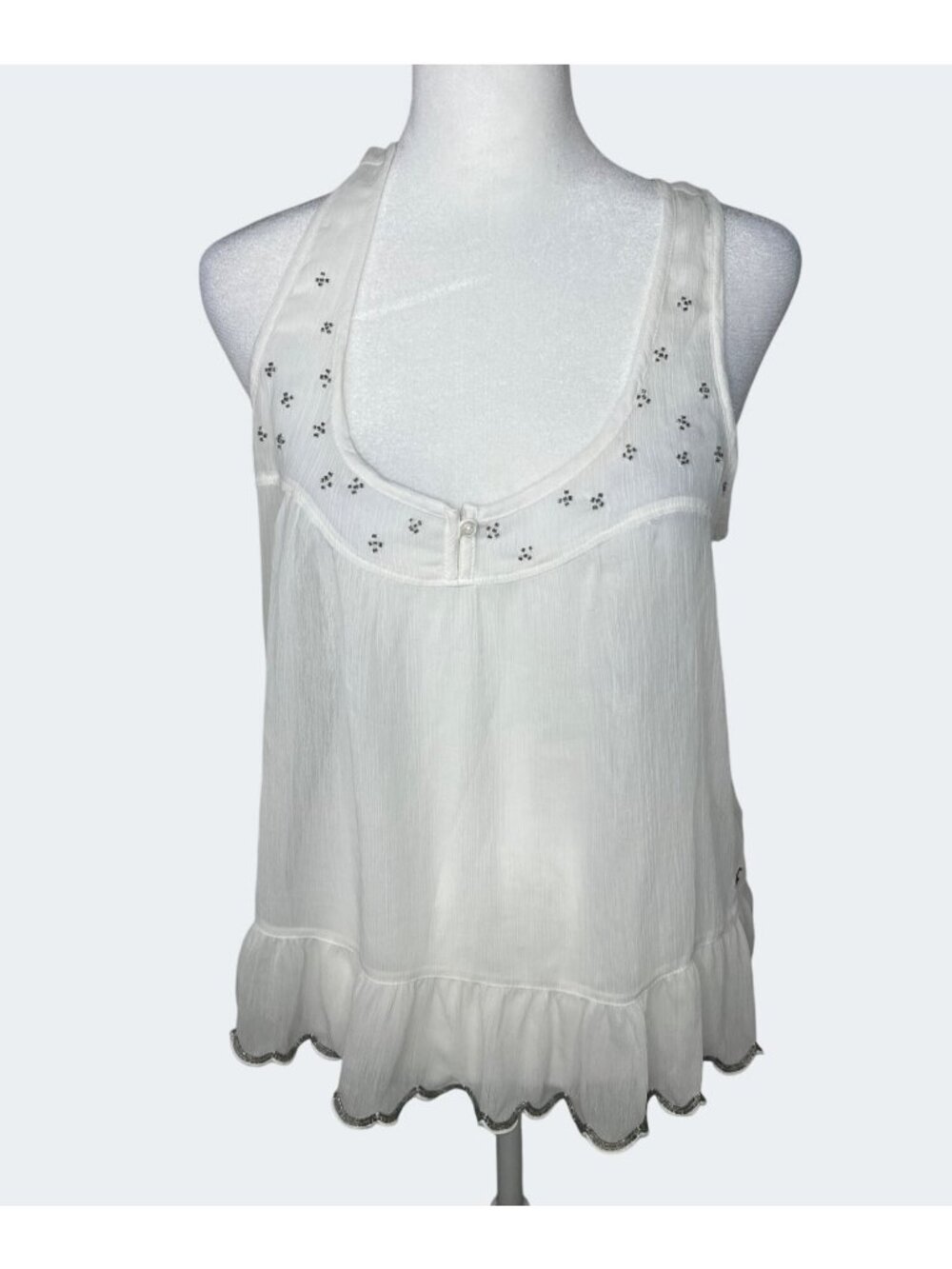 Hollister White Sleeveless Flowy Embroidered Tank Top Medium Scoop Neck - Picture 13 of 13